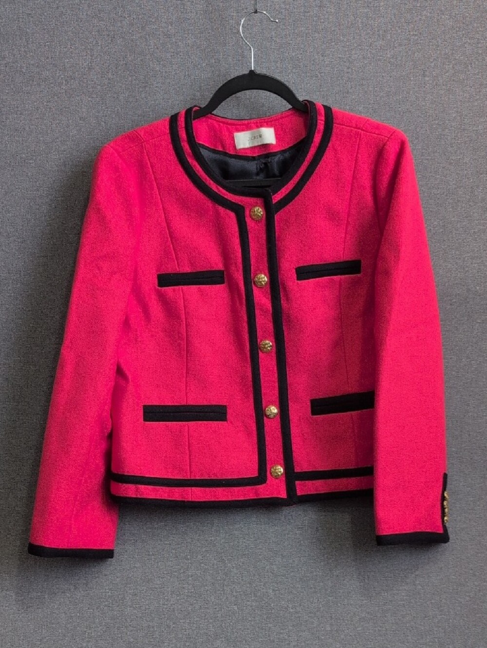 J. Crew Lady Jacket In Double-Serge Wool with Black Trim and Gold Buttons